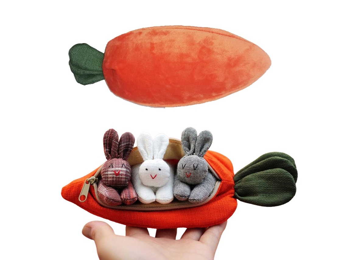 Monedero 3d Con Forma De Zanahoria Y 3 Conejitos Adorables: Regalo De Pascua Para Niños Y Adultos.