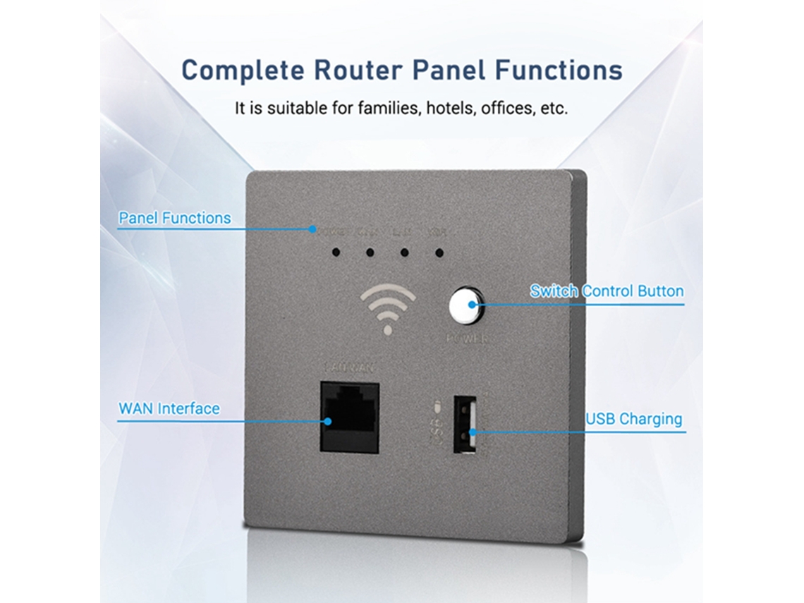 Enrutador Wifi Inalámbrico De Pared De 300 Mbps Con Punto De Acceso, Enrutador Wifi De Pared Con Cifrado Wps Y Puerto De Carga Usb.