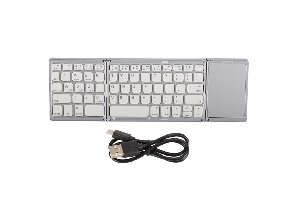 Teclado Inalámbrico Plegable Con Panel Táctil Para Tablet/smartphone B089t Plata/blanco