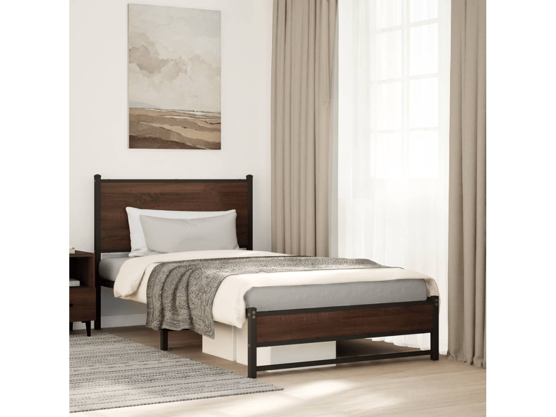 Estructura De Cama Sin Colchón Metal Marrón Roble 100x200 Cm