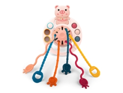 Ats-juguete De Mordisco Con Cuerda Portable Para Desarrollo De Motricidad Fina Juguete Sensorial Bebé Patrón De Cerdo Rosa