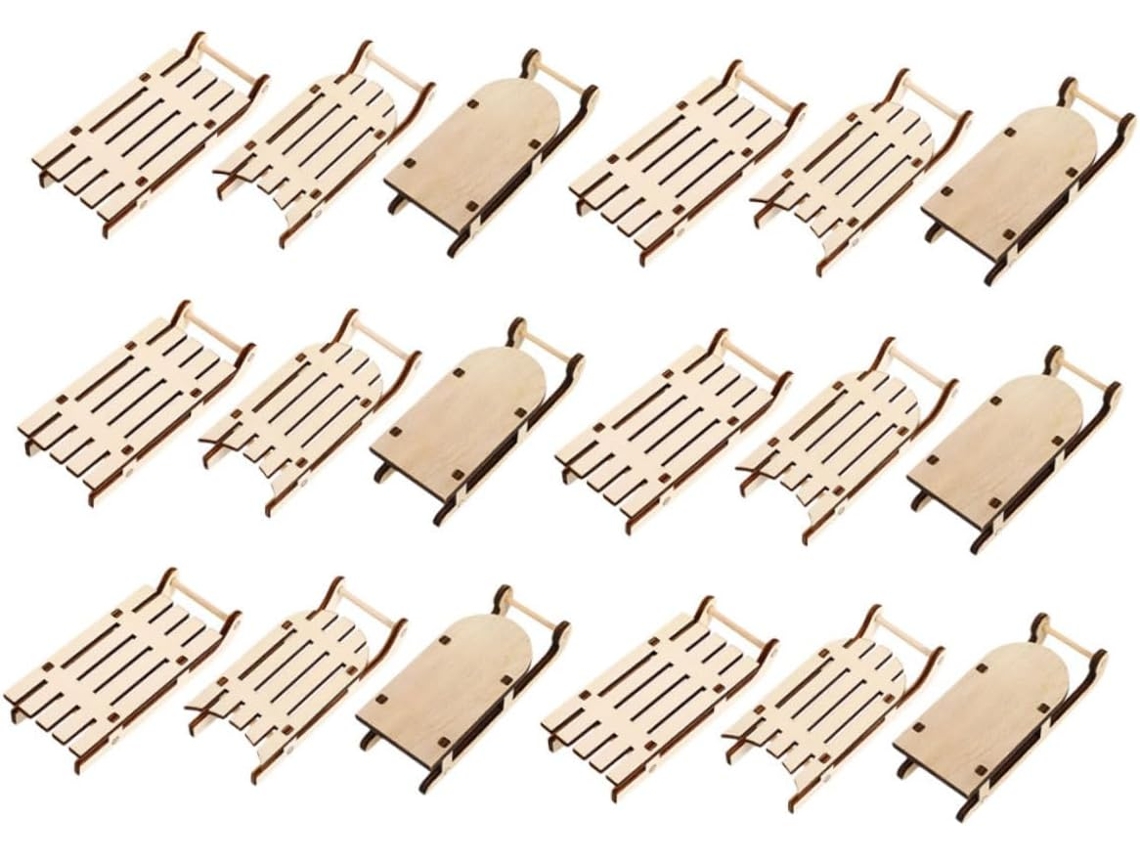 Juego De 18 Trineos Miniatura De Madera Natural Para Manualidades Y Decoraciones Colgantes.