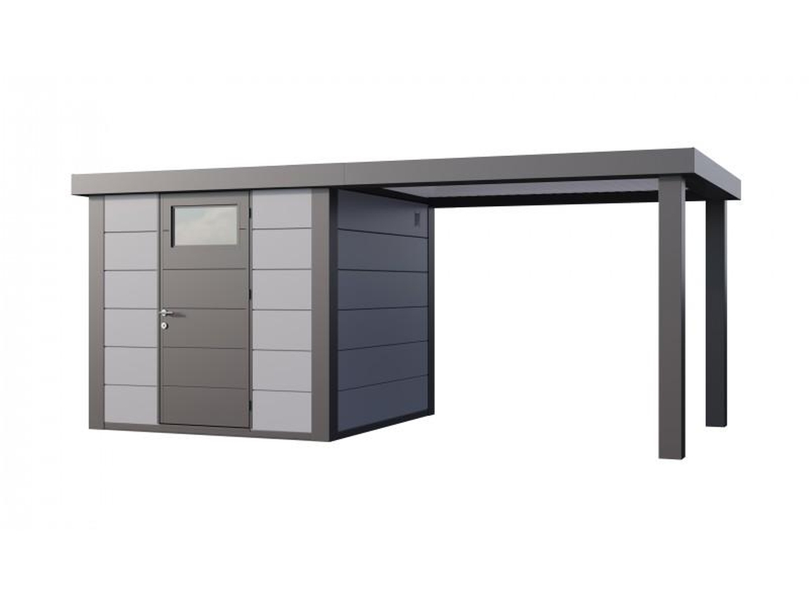 Caseta de Jardin metálica NH4 con Apoyo abierto grande a la derecha | Gris Claro | (238 x 238) + (284 x 238) - NOVO HABITAT