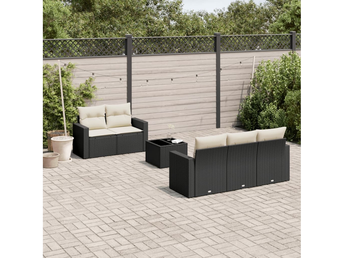 Conjunto de sofá de jardín de 6 piezas con cojines, mimbre sintético negro, DKD Home Decor