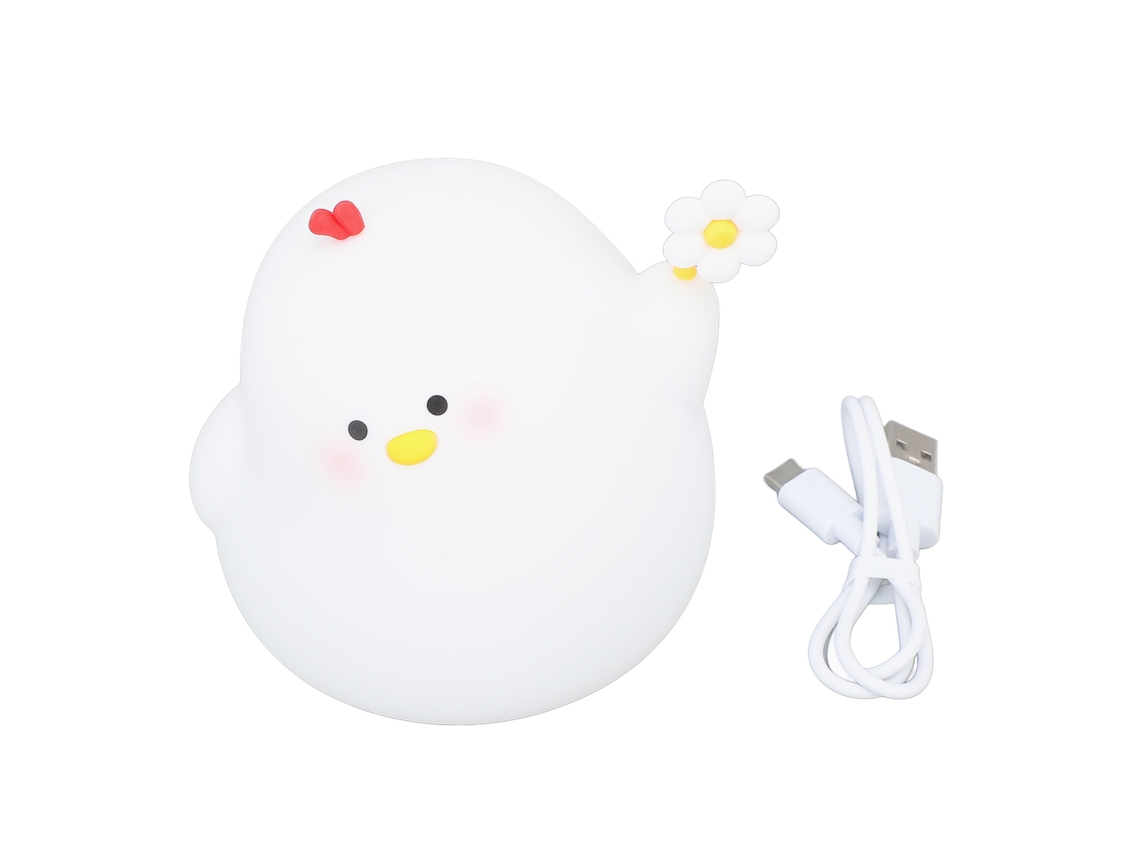 Lámpara de noche de silicona con forma de pollo, control táctil, 5 V, luz blanca cálida.