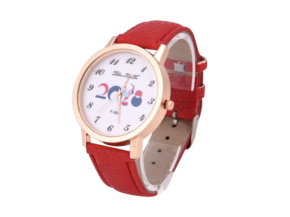 Reloj Analógico De Cuarzo Con Correa De Pu/aleación, Estilo Casual Elegante, Correa De Pu Roja.