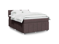Cama Box Spring Con Colchón Tela Marrón Oscuro 140x190 Cm