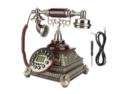 Teléfono antiguo europeo con diseño de madera estilo vintage
