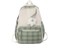 2026-mochila Kawaii Con Colgante Cuadros Estética Escolar Para Niñas Material Nylon Capacidad Grande (verde)