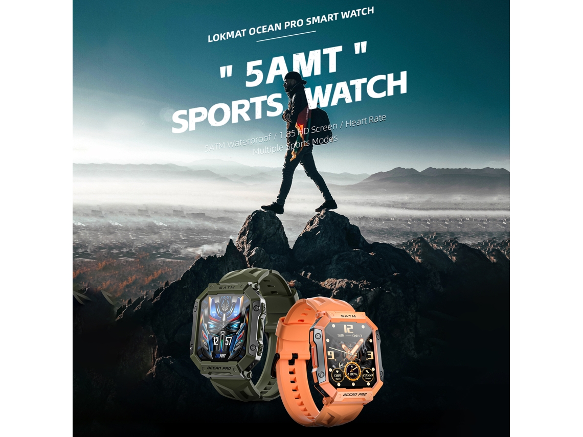 Lokmat Ocean Pro - Reloj Deportivo Inteligente Con Pantalla Táctil Tft Led De 1,85 Pulgadas, Resistente Al Agua Ip68, Monitor De Sueño, Frecuencia Car