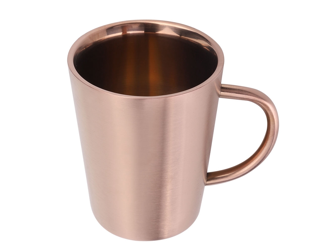 Vaso de acero inoxidable de doble capa de 350 ml con asa, para cerveza, té, agua y leche, dorado