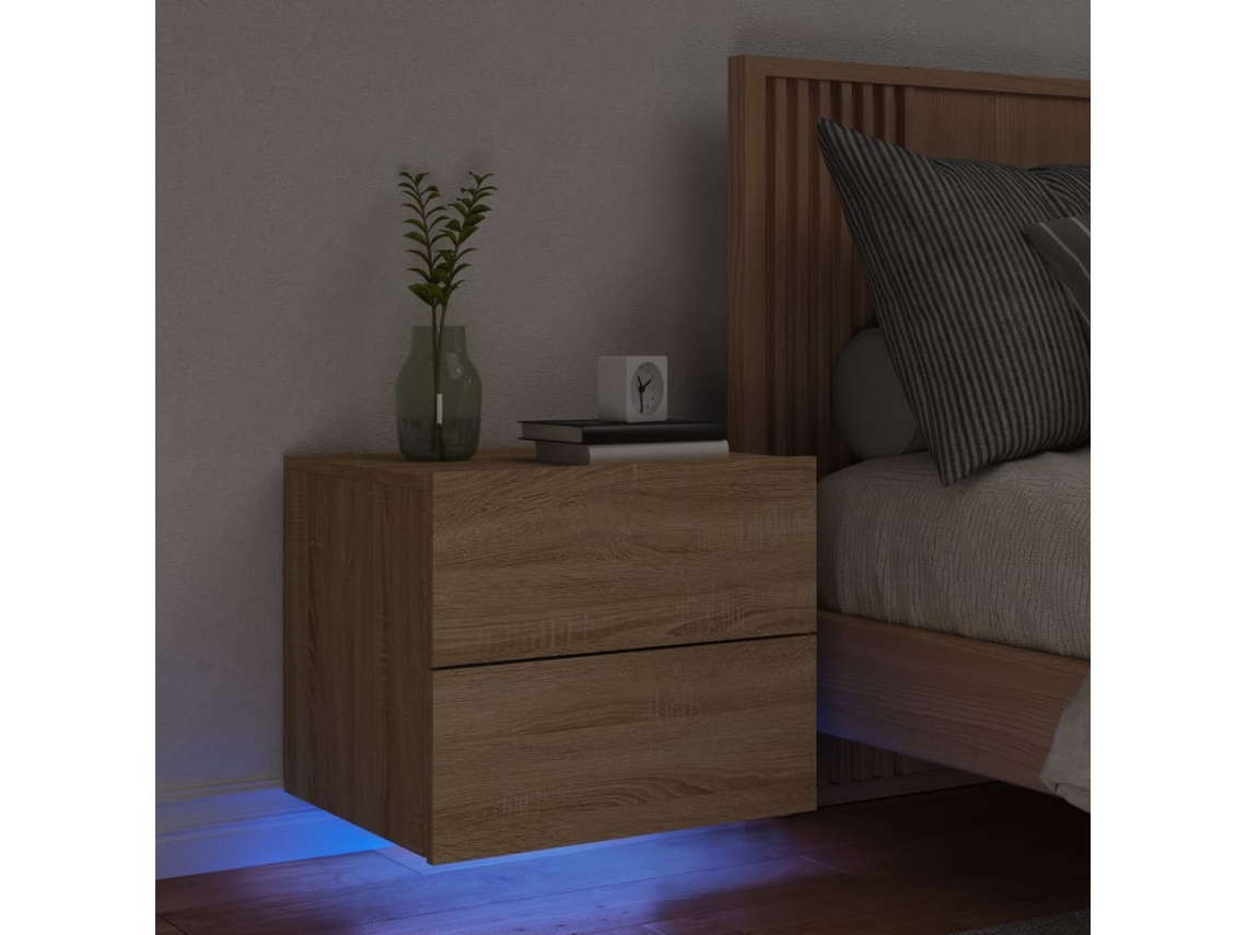 Mesita de Noche Pared Luces Led Marrón