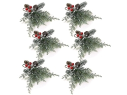 Juego De 6 Anillos Para Servilletas Navideñas Con Piñas Artificiales, Ramas Y Frutos Rojos