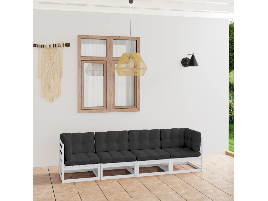 Sofá de jardín de 4 plazas con cojines en pino macizo DKD Home Decor