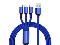 Cabo Usb 3 Em 1 Chrui Para Carregamento, Nylon Trançado, Compatível Com Iphone 14, 13, Samsung, Redmi E Oneplus (azul)
