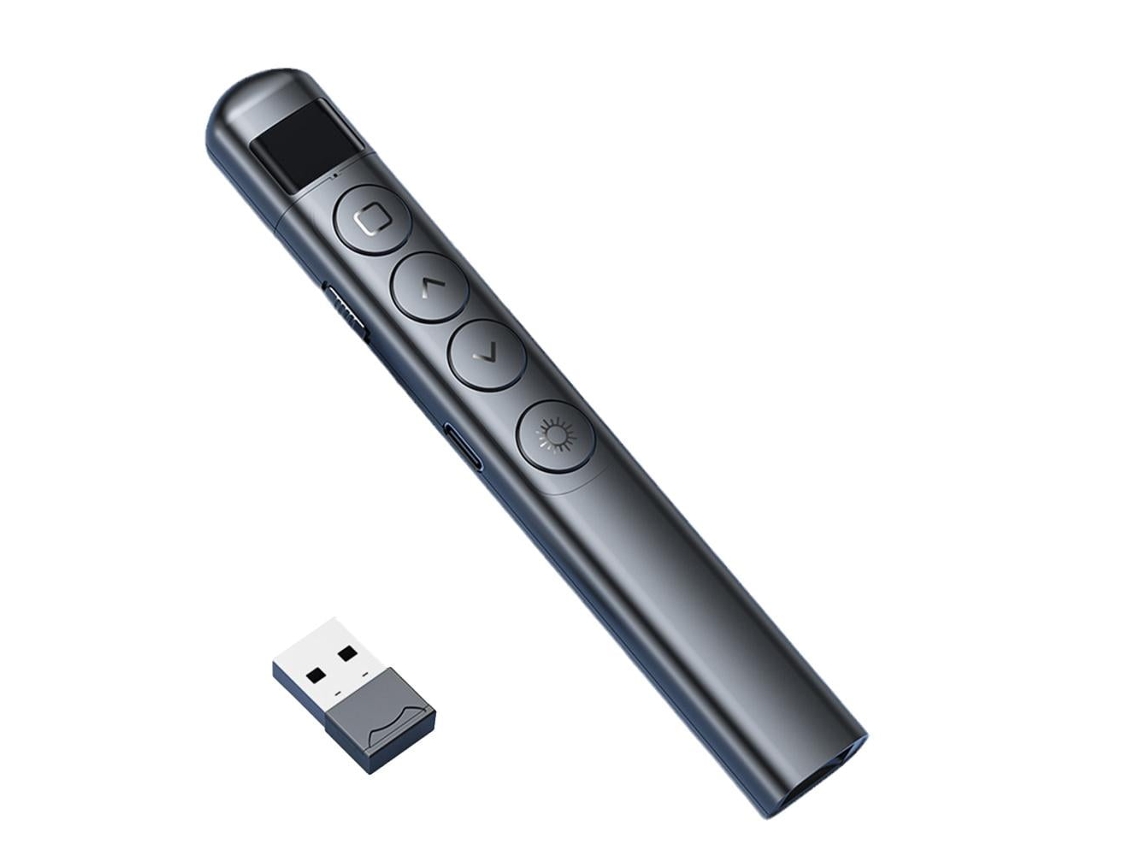Bolígrafo presentador inalámbrico con control remoto láser, multifuncional, recargable, 2,4 g, Cuich (negro)