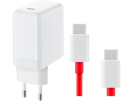 Kit Cargador Warp Charge y Cable de Carga PHONECARE para OnePlus Nord N10 5G (65W - USB-C - Blanco y Rojo)