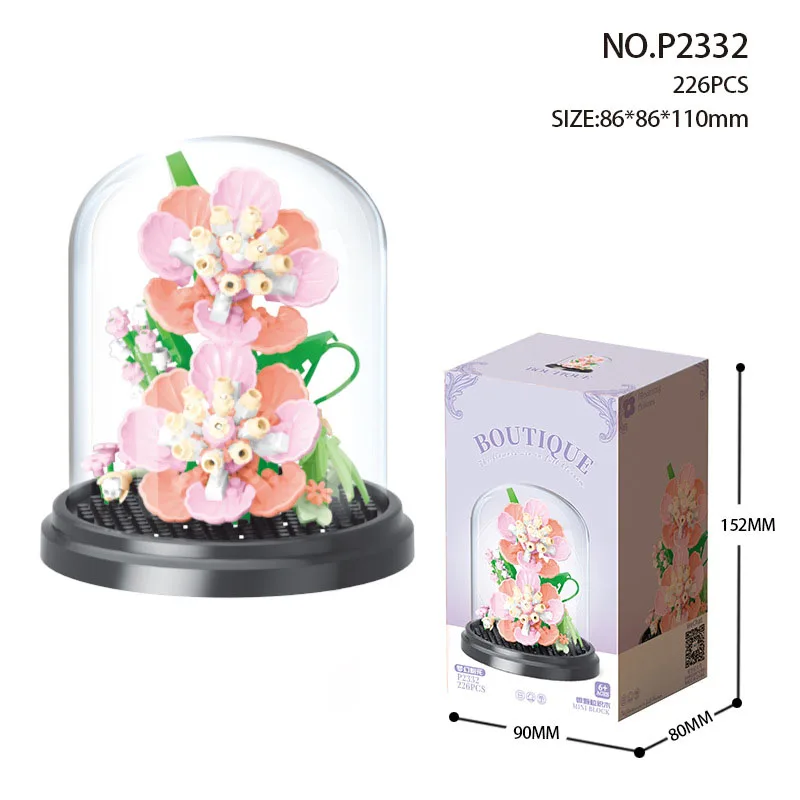 (rosa Claro) Forma Creativa De Flor De Mini Bloques, Flor Romántica, Con Cubierta De Polvo, Regalo Para Niñas