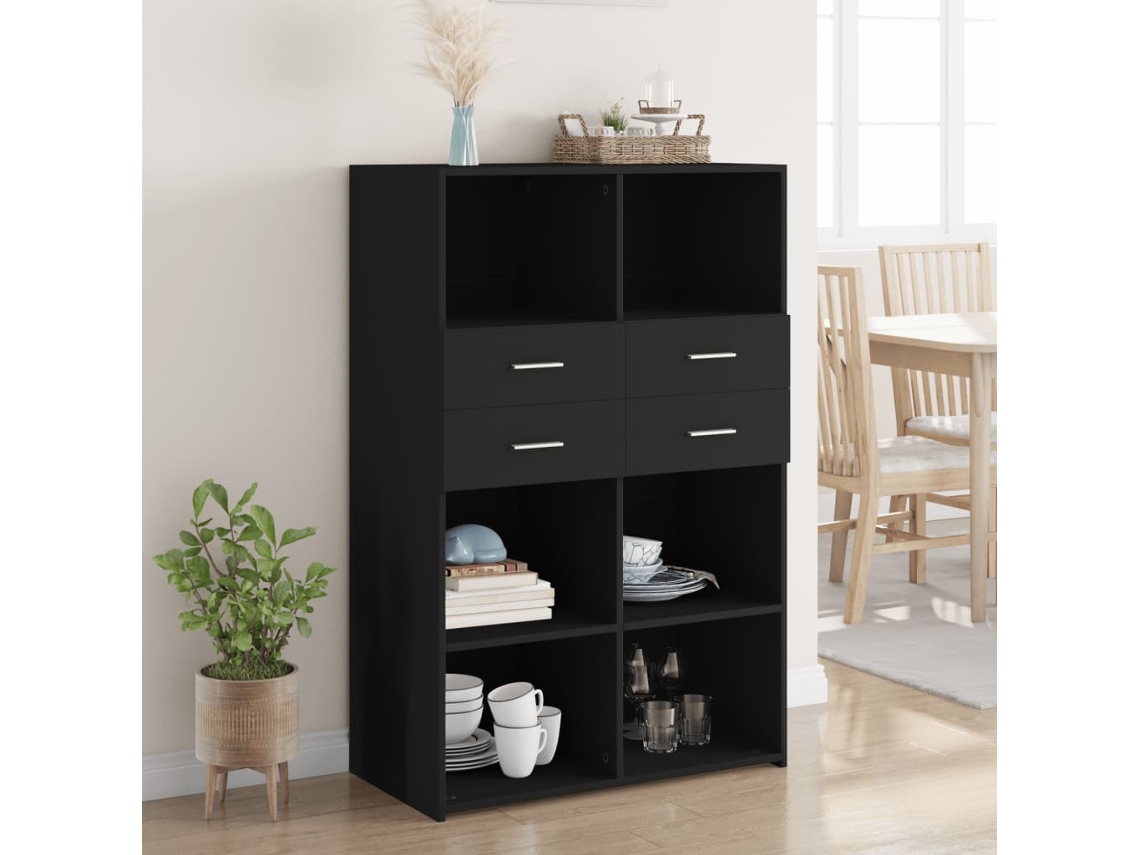 Aparador De Madera De Ingeniería Negro 80x42,5x124 Cm