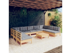 Conjunto de jardín DKD Home Decor de 10 piezas con cojines de pino macizo gris