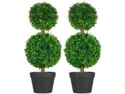 Juego de 2 plantas artificiales de boj de 60 cm, resistentes a los rayos UV, con doble bola para uso interior y exterior. Zkaka