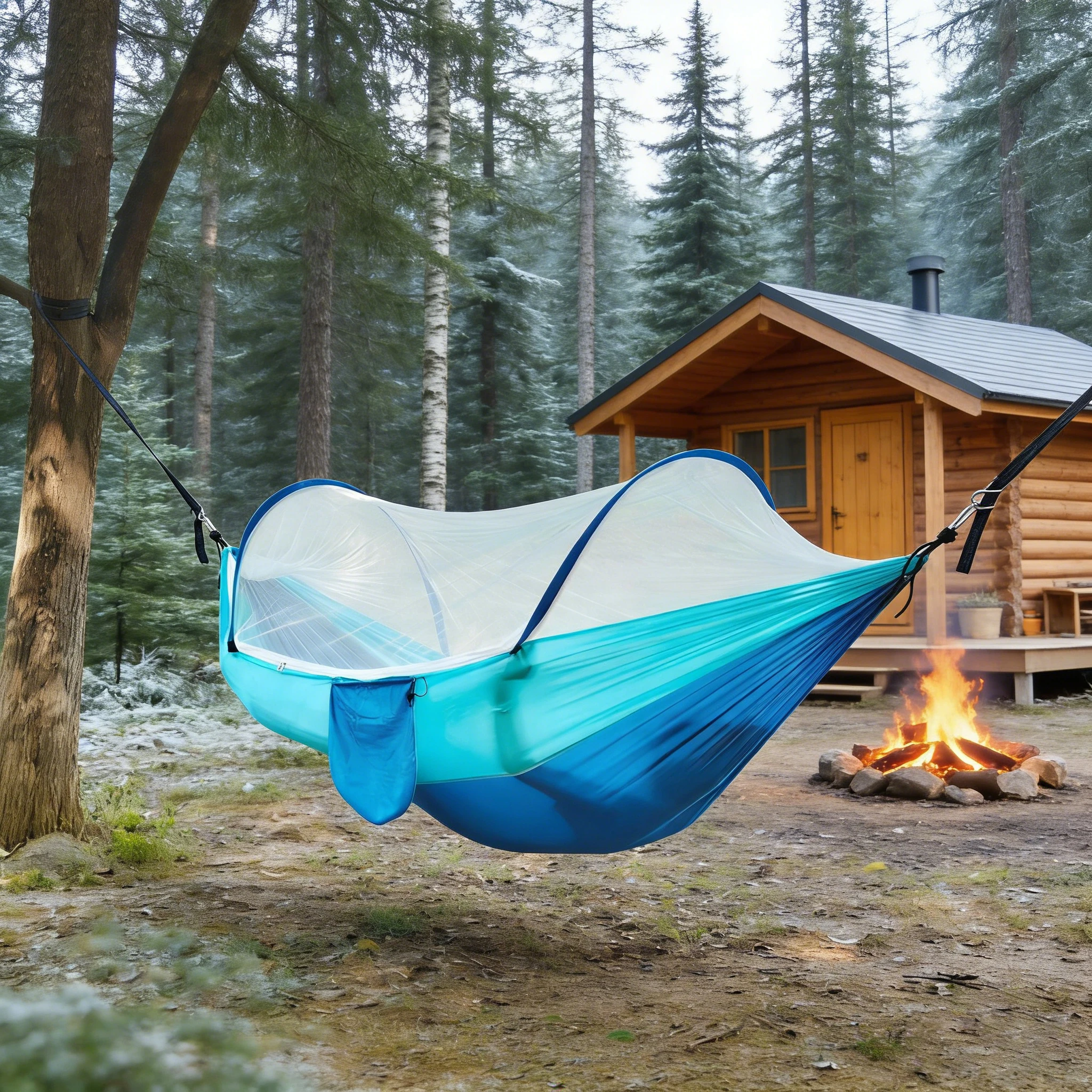 Hamaca De Camping (azul, 260x140cm) Con Mosquitera, Ideal Para Excursiones Y Viajes De Mochilero Al Aire Libre.