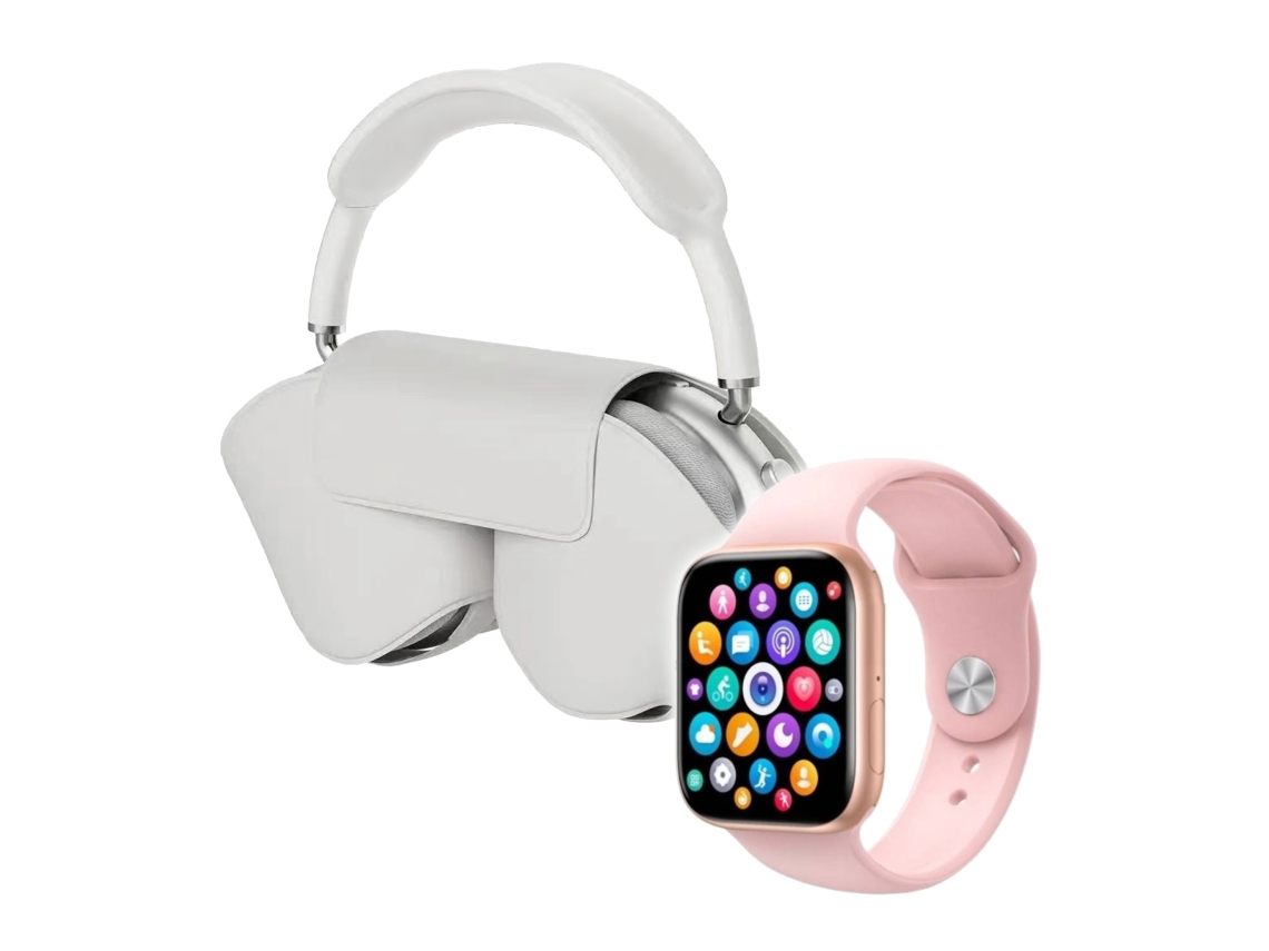 Smartwatch y Auriculares Bluetooth Pack De Luxe KLACK Watch 9 Max KLACK PRO Rosa/Blanco