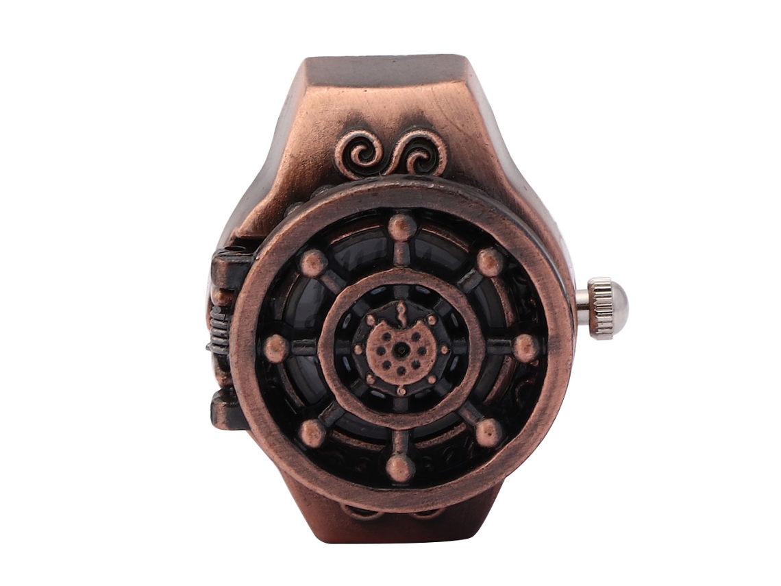 Reloj Vintage De Cuarzo Con Anillo Para El Dedo Y Tapa Abatible Roja
