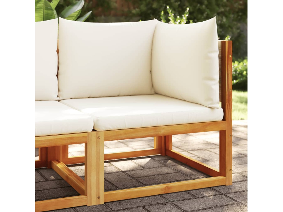 Sofá esquinero de jardín con cojines, madera maciza de acacia, DKD Home Decor