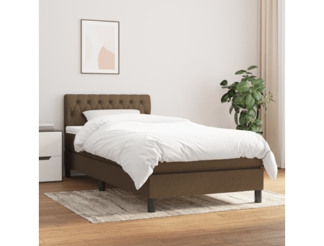 vidaXL Cama con somier y colchón 90x200 cm tela marrón oscuro
