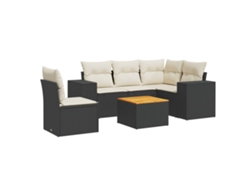 Conjunto de sofá de jardín de 6 piezas con cojines de mimbre, negro, EXCLUSIVO DE LA CASA (6 piezas)