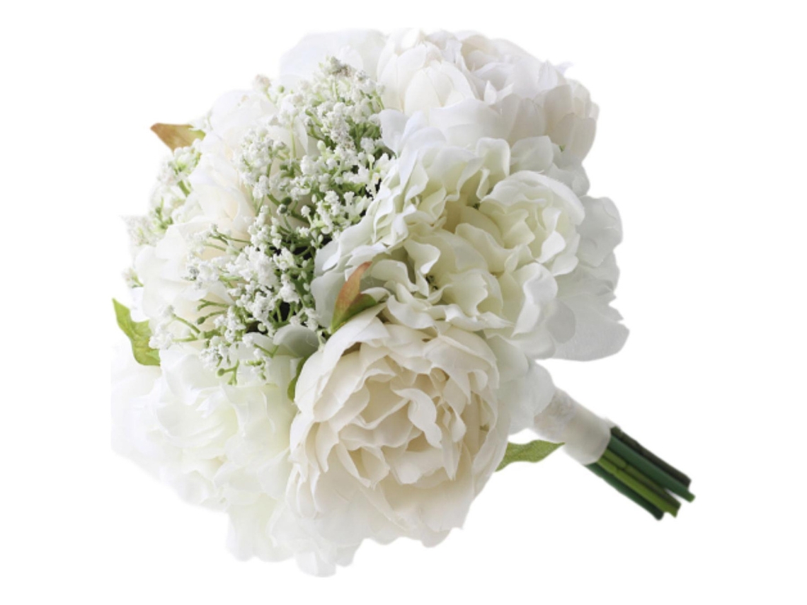 Ramo de novia con peonías blancas para la novia slowmoose