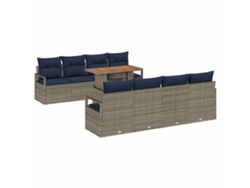 Maison Exclusive - Conjunto De Sofá De Jardín Con Cojín 9 Pcs Gris Y Marino