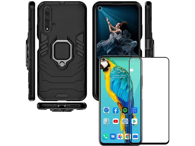 Kit Carcasa y Protector de Cristal 5D Honor 20 Military Defender Negro