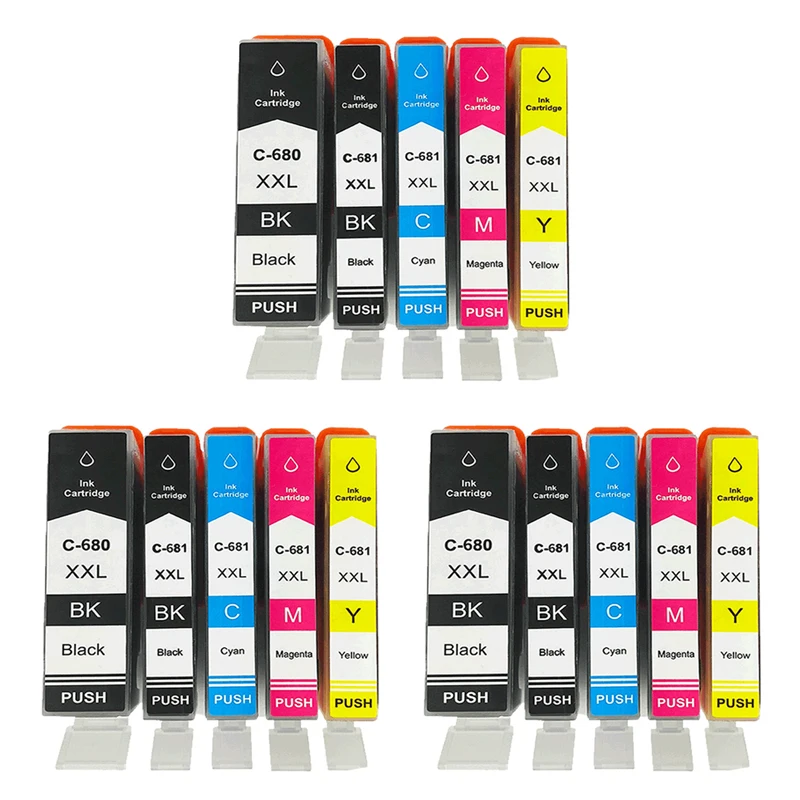 3set(15pc)pgi-680 Cli-681 Xxl Pgi680 Cli681 Ink Cartridge For Canon Pixma Tr7560 Tr8560 Ts6160 Ts6260 Ts8160 Ts8260 Ts9160 Ts9560 Ts706