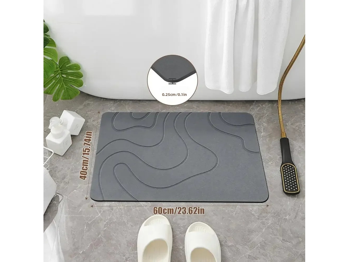 (gris Oscuro) Tapete De Baño De Tierra De Diatomeas: Tapete Ecológico Moderno, Antideslizante, Absorbente Y De Secado Rápido.