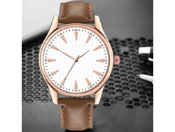 Reloj De Pulsera De Cuarzo Para Hombre Con Correa De Pu, Esfera Redonda, Estilo Moderno (marrón Oscuro Y Blanco).