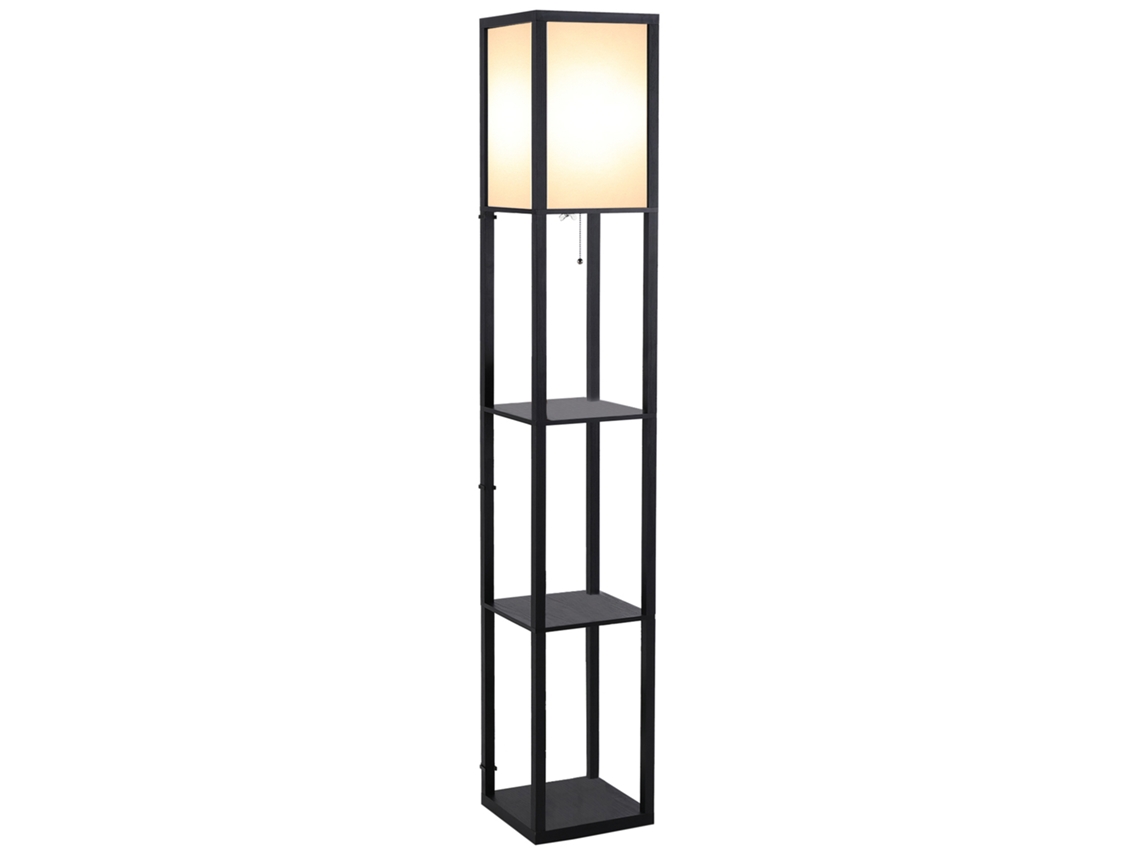 VPMKP - Lámpara de pie Homcom con 3 estantes MDF negro 26x26x160 cm