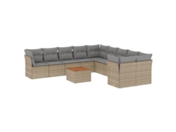 Conjunto de 11 sofás de jardín con cojines, mimbre, beige mixto, MAISON EXCLUSIVE (11 piezas)