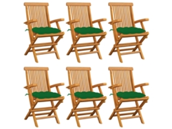 Sillas de jardín DKD Home Decor de 6 piezas con cojines verdes en teca maciza