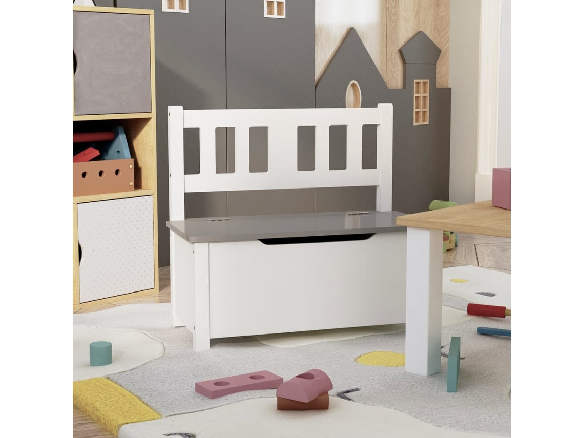 Lovely Home Banco de Ordenación Infantil 60X30X55 Cm Mdf Blanco y Gris