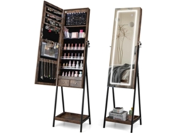 Organizador de Joyas Joyería Cerradura Forro Un Inferior Espejo Joyero Pie COSTWAY Madera Terciopelo Marrón (41x35x160cm)