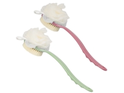 2 Cepillos De Baño Con Mango Largo Y Esponja De Lufa, Cepillo Exfoliante Corporal Para El Baño (verde Y Rosa)