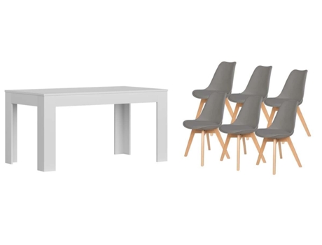 Pack Mesa Extensible de Comedor o Cocina Blanco 6 Sillas Nordic Gris SALDOSYSTOCKS