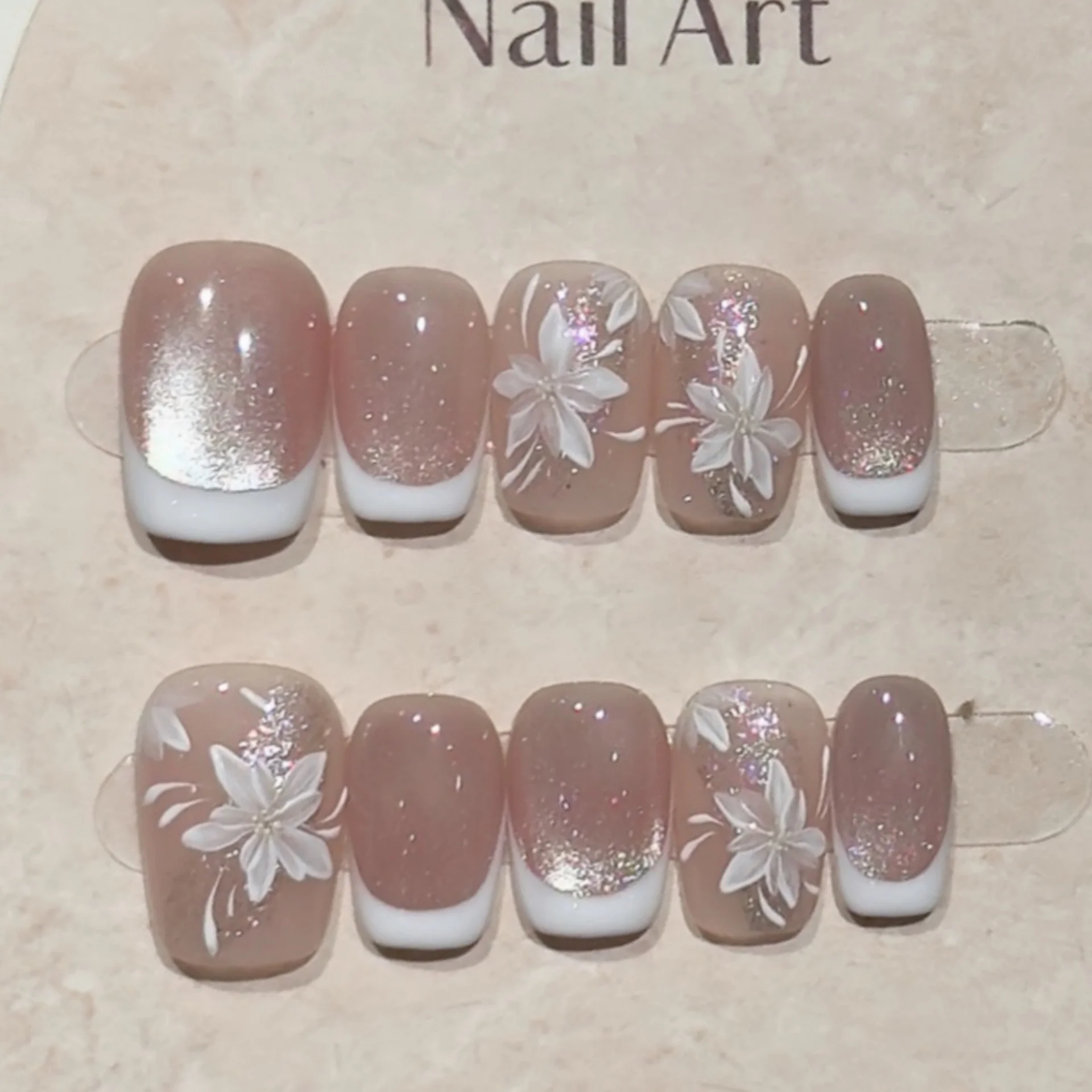 (f001-l) 10 Puntas De Uñas Postizas, Manicura Francesa Corta Estilo Ballet, Manicura De Presión