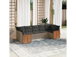 Conjunto de sofá de jardín de 7 piezas con cojines, mimbre gris, DKD Home Decor
