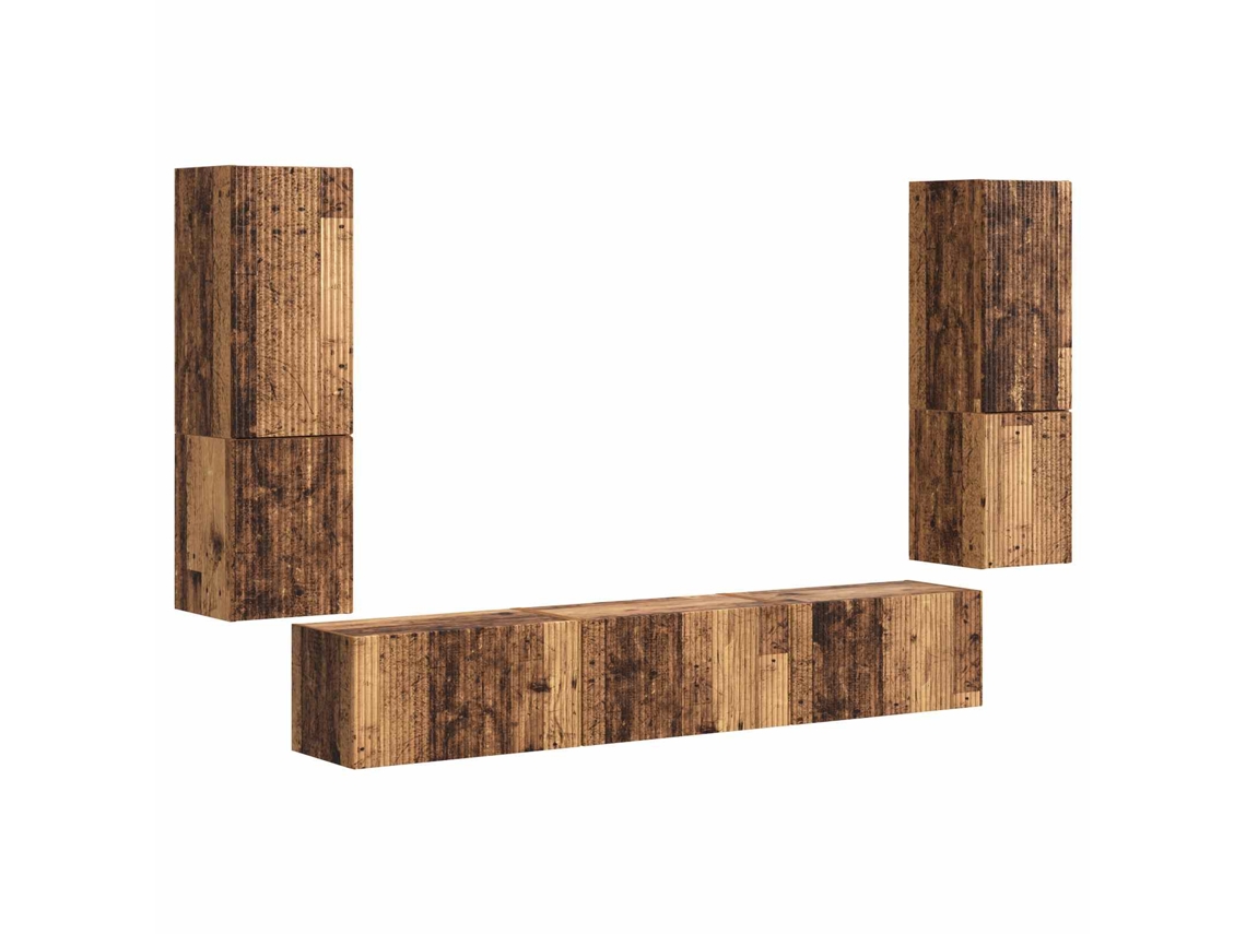 Conjunto de mueble para TV de 4 piezas, madera antigua, madera procesada, EXCLUSIVA DE LA CASA