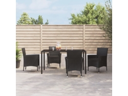 Juego de comedor de jardín de 5 piezas con cojines, mimbre sintético negro, DKD Home Decor