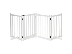 Barrera plegable para perros, barrera de 4 paneles para perros pequeños y medianos con puerta para escaleras y pasillos, 237,5 x 36 x 80 cm, blanca.
