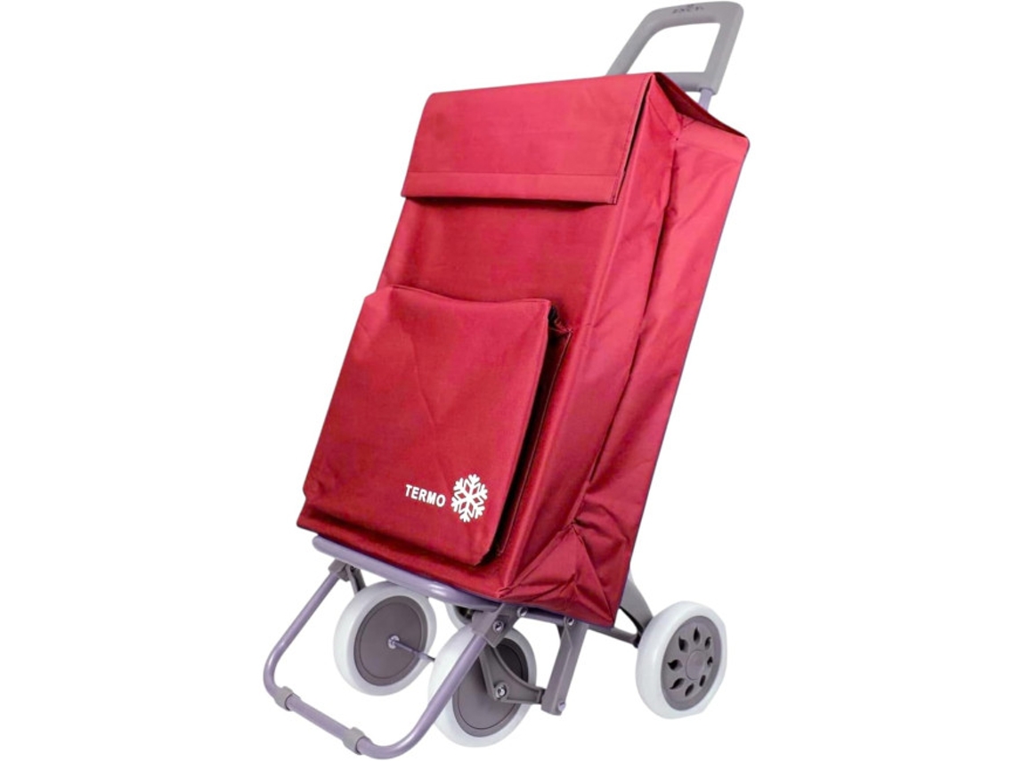 Carro de la Compra Plegable 4 Ruedas para Subir Escaleras, Bolsa Impermeable isotérmica de 46L litros. Porta Paraguas. (Rojo)